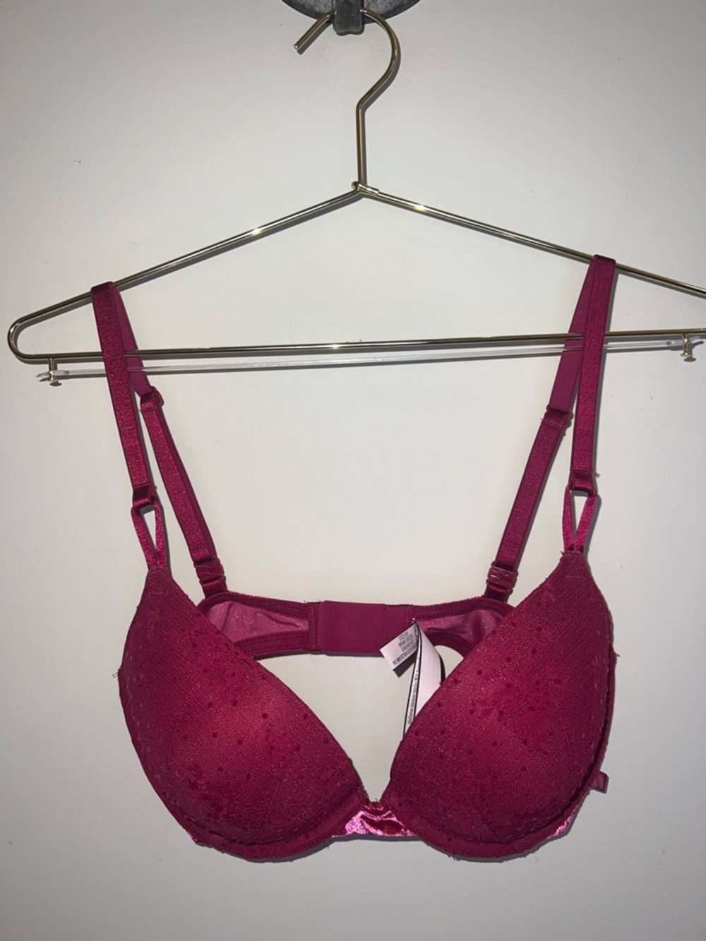 Victoria’s Secret Pink‎ Lace Push Up Bra 34D Velvet Trim Underwire